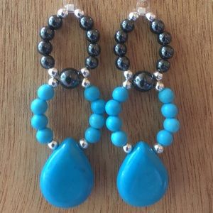 Sterling, hematite, and turquoise earrings